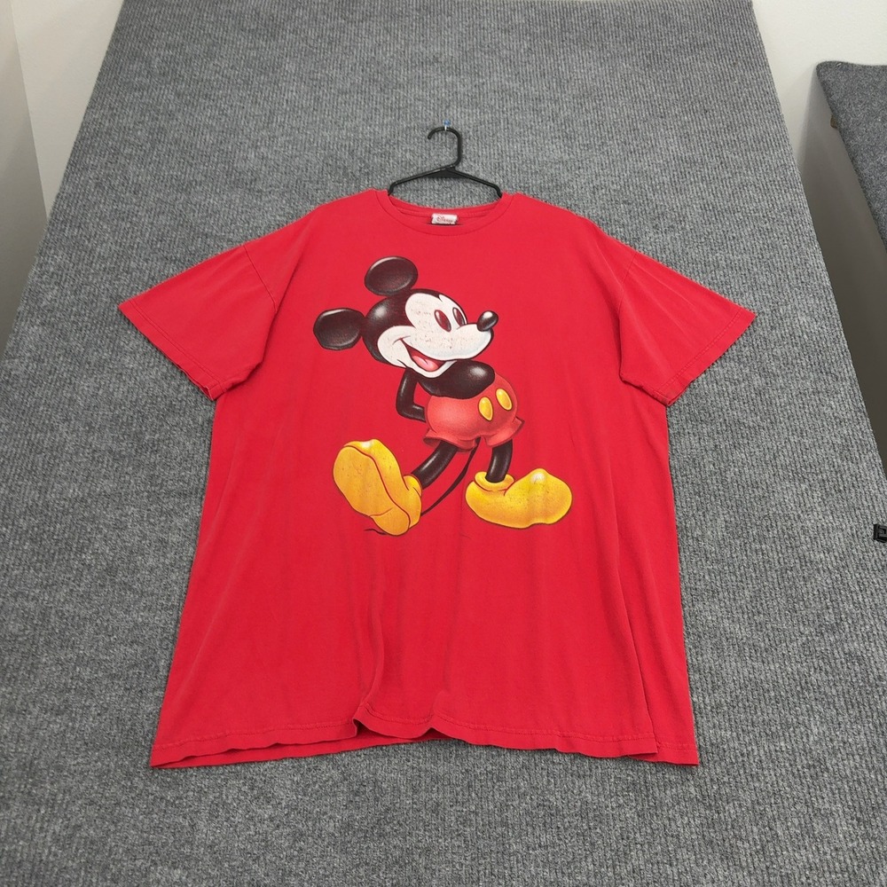 Disney T-Shirt Mens One Size Red Cotton Mickey Mouse‎ Graphic Streetwear Casual